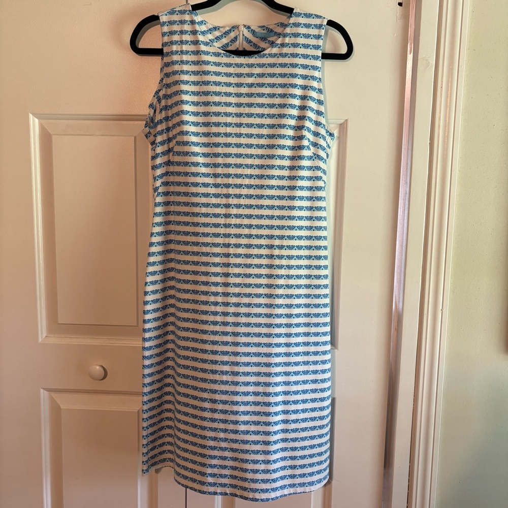 J. McLaughlin Blue And White Pattern Stripe Tank Dress Size‎ Medium